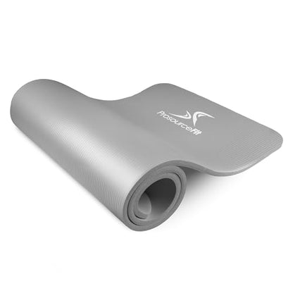 ProsourceFit Extra Thick Yoga and Pilates Mat 1/2” (13mm) or 1" (25mm), 71-inch Long High Density Exercise Mat with Comfort Foam and Carrying Strap - color: Grey