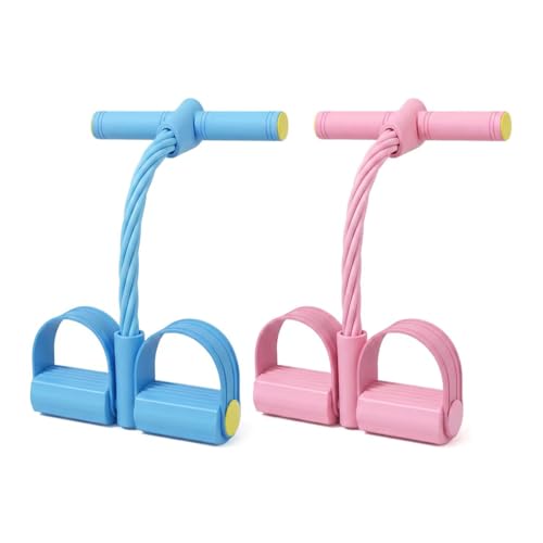 2Pcs Resistance Bands with Pedals, 6-Tube Tension Rope Exercise Equipment with Foam Handles, Sit-Up Pull Rope for Home Workout, Waist, Arm & Core Training Fitness Equipment - color: Blue&Pink