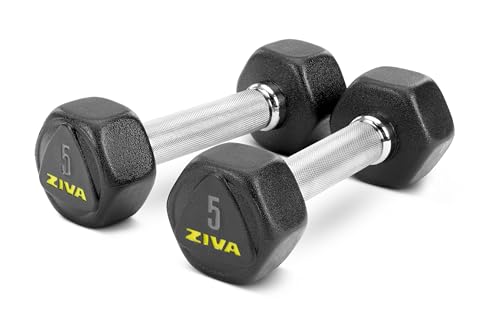ZIVA Premium Hex Dumbbells – Commercial Grade Rubber Urethane Coated Free Weights for Strength Training, Weightlifting, Home Gym – Durable Steel Core – Sold in Pairs and Sets - style: b) 5lb BK
