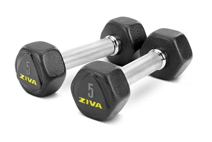ZIVA Premium Hex Dumbbells – Commercial Grade Rubber Urethane Coated Free Weights for Strength Training, Weightlifting, Home Gym – Durable Steel Core – Sold in Pairs and Sets - style: b) 5lb BK