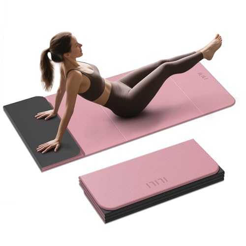 ILILI Foldable Yoga Mat, 10mm Thick, TPE Material, Extra Long 75"L x 26"W, Soft and Comfortable Folding Mat 0.4 Inches, Easy to Carry and Store, 190*66cm Portable Multi-Functional Use for Yoga, Home Exercise & Outdoor - color: Pink+Black