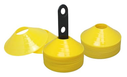 BlueDot Trading Sport Disc Cones High Visibility for Agility Training, Soccer, Football, Field Durable Cone Markers for Adults or Kids, 100-Pack, Yellow