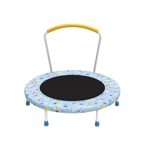 36" Kids Trampoline with Handle, Indoor Mini Trampoline for Kids, Toddlers Small Rebounder Fitness Trampoline for Indoor and Outdoor Use - color: Light Blue
