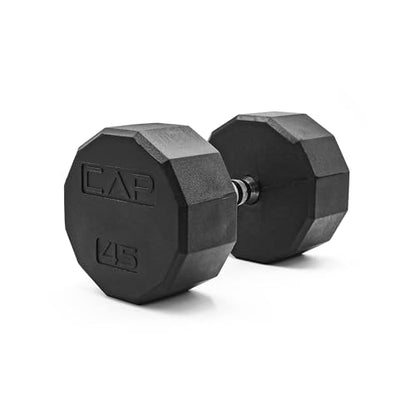 CAP Rubber Coated Dumbbell Weights, Free Weights for Home Gym Strength Training, Anti-Roll Hex Dumbbells with Black, Chrome & Comfort Grip Handles, Singles - size: 45 lb, style: 12-Sided - Chrome Handle