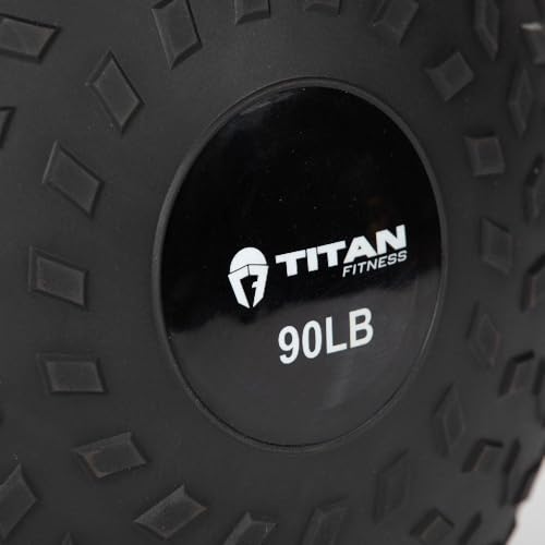 Titan Fitness Rubber Tread Slam Ball, Dead Bounce, Weight Workout - Throw, Catch, Slam, Twist - style: 90 lb