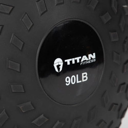 Titan Fitness Rubber Tread Slam Ball, Dead Bounce, Weight Workout - Throw, Catch, Slam, Twist - style: 90 lb