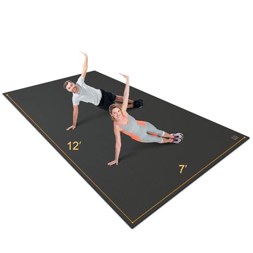 Gxmmat Extra Wide Large Exercise Mat 12'x7'/10'x7/8'x7(7mm), Thick Workout Mats for Home Gym Flooring, High-Density Durable Cardio Mat, Shoe Friendly, Perfect for Plyo, MMA, Jump Rope, Weight, Fitness