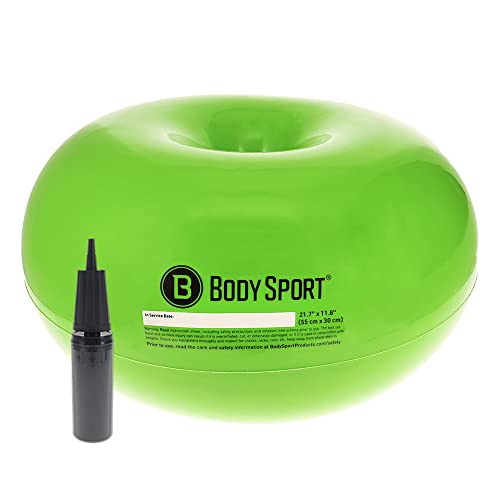 Body Sport Donut Ball – Durable, Inflatable Exercise Ball for Balance & Stability Training, Yoga, & Pilates Workouts – Use in Home, Office, Gym, or Classroom - style: 21-inch
