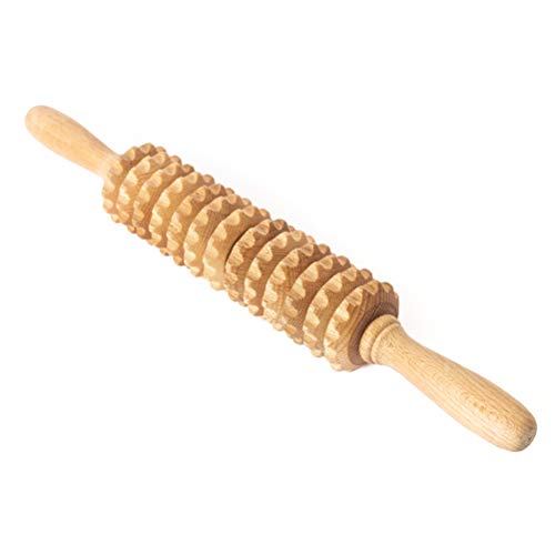 Tuuli Wooden Massage Roller for Waist and Thigh, Multi-Functional Body Roller for Cellulite Reduction and Muscle Tension, Natural Massager for Women and Men (Straight)
