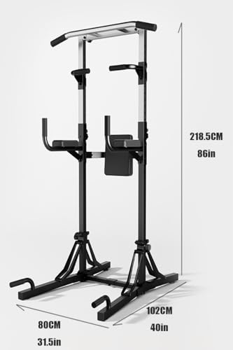 Foldable Power Tower Pull Up Bar And Dip Station, Multi-Function Strength Training Fitness Workout Station,Adjustable Height Dip Stand for Home Gym,600KG Load Capacity - color: Yellow