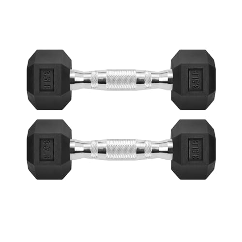 Hex Dumbbells Rubber Coated Cast Iron Hex Black Dumbbell Free Weights for Exercises - style: 3.5 Pounds / Pair