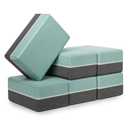 4" Striped Yoga Block, 6 Pack Bulk EVA Foam Yoga Blocks, Firm and Supportive Yoga Brick, Balance Foam for Stretching, Pilates, and Workout, 4" x 6" x 9"
