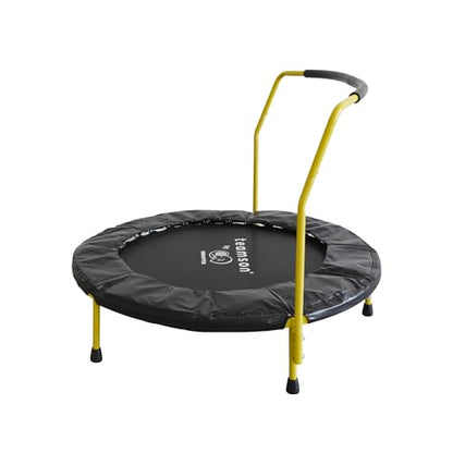 Teamson by Crowntec 36'' Round UV Resistant Steel Mini Trampoline with Handle and Safety Pad for Kids Removable Legs Indoor Outdoor Use Blue