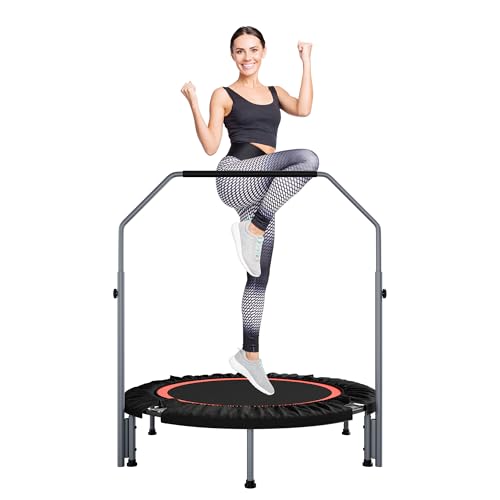 ALTLER 40"/48" Foldable Mini Fitness Rebounder with Adjustable Foam Handle, Max Load 330/440 lbs, Indoor Cardio Exercise Rebounder for Adults - size: 40 IN