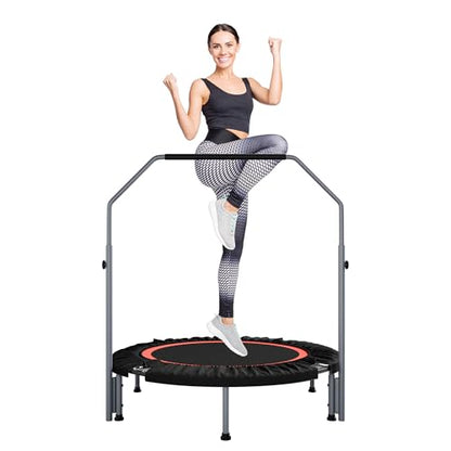 ALTLER 40"/48" Foldable Mini Fitness Rebounder with Adjustable Foam Handle, Max Load 330/440 lbs, Indoor Cardio Exercise Rebounder for Adults - size: 40 IN