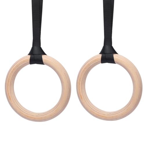 Wood Gymnastic Rings Fitness Rings Set with 4.5m Adjustable Straps 3.8cm Wide for Strength Training and Bodyweight Exercise at Home Or Outdoors