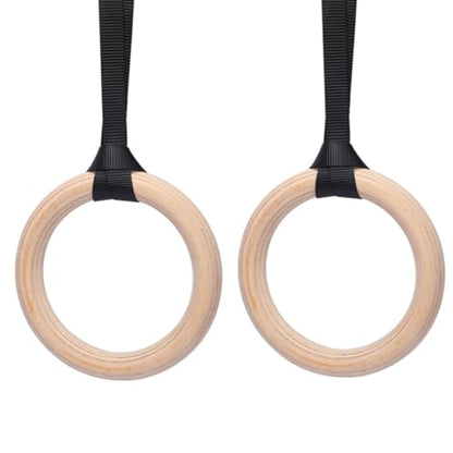 Wood Gymnastic Rings Fitness Rings Set with 4.5m Adjustable Straps 3.8cm Wide for Strength Training and Bodyweight Exercise at Home Or Outdoors