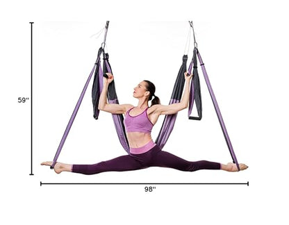 Aerial Yoga Swing Set - Yoga Hammock Hanging Swing - Aerial Sling Inversion Fly Kit - Acro Yoga Inversion Tool - Antigravity Toga Sling - Suspension Trapeze (Grey-Lilac)