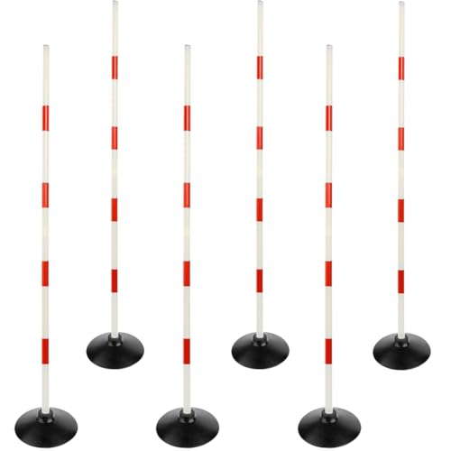 Red-White Soccer Agility Pole Set Rubber Base Dribbling Stick Traffic Warning Sign Pole Multifunctional Training Pole - color: Pack of 6, style: 4.9 FT