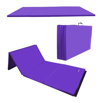 BalanceFrom 6x4 Feet 4-Panel Folding Gymnastics Mat – 2-Inch Thick Pad with Vinyl Surface and Carrying Handles for Tumbling, Yoga, Pilates, Home Workouts, and Martial Arts