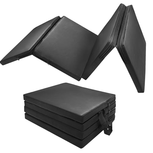 Foldable Mechanics Mat for Garage Work, 48 X 16 X 1.2 in Thick EPE Knee Pad Waterproof PU Leather Folding Mat with Carry Handle Portable for Garage, Garden, Home Gym Kneel or Lie Down
