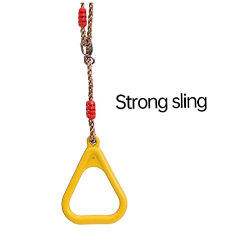 Trapeze Swing Bar Wooden Hanging Hoop Gymnastic Swing Rings with Adjustable Straps Yellow
