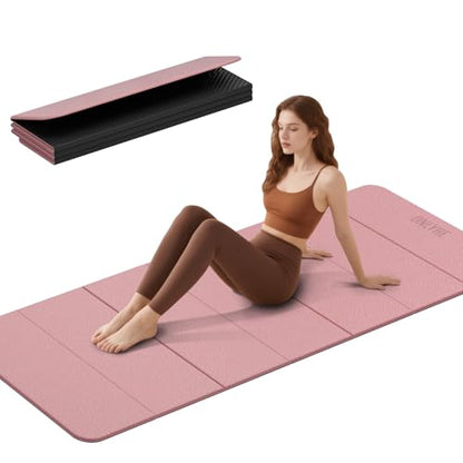 Foldable Yoga Mat 75"x31.5"x0.24" - Extra Large Lightweight TPE Exercise Mat, Double Non-Slip for Pilates, Home Workouts & Outdoor Use - color: Pink-black