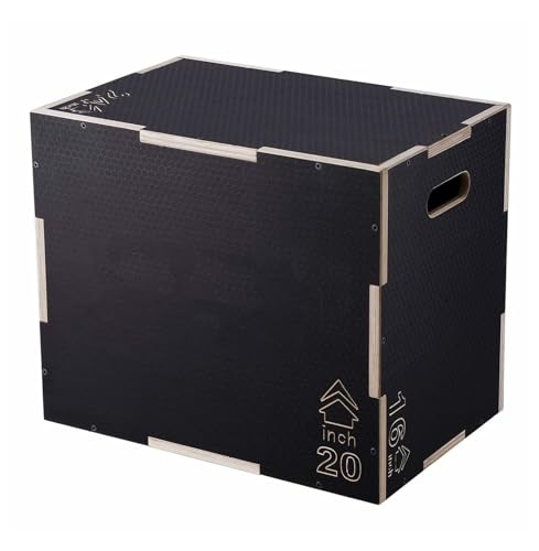 Plyometric Jump Box - 24/20/16 Inch Wooden Plyo Box - Adjustable Fitness Platform for Home Gym, Strength Training & Agility Drills - Black