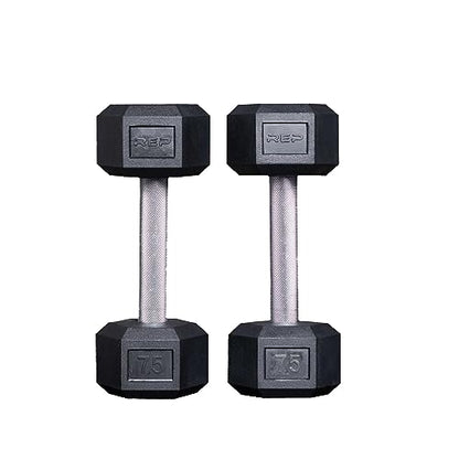 Rep Fitness Rubber Hex Dumbbell(s) - Singles (55LB +) and Pairs (5LB - 50LB) - Low Odor, Fully Knurled Handle