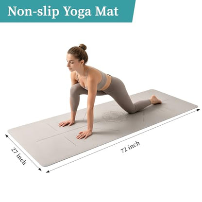 U&M Professional Non Slip PU Yoga Mat with Carrying Strap & Alignment Line, 72"x27" Extra Wide 0.2" Thick Exercise Mat for Home Gym | Sweatproof High Density | Anti-tear | Textured Surface | Natural Rubber Bottom Workout Mat for Women & Men Yoga Pilates F