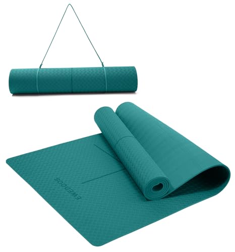 Ewedoos Eco Friendly Yoga Mat with Alignment Marks TPE Yoga Mat Non Slip Hot Yoga Mat Thick 1/4'' Anti-Tear Surfaces Exercise Mats for Home Workout Fitness Pilates - color: Jade