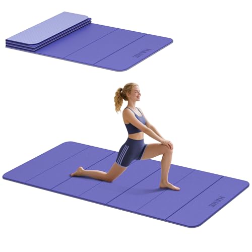 HAHE Foldable Yoga Exercise Mat, 74"Lx32"Wx1/3"Thick, TPE Multi-purpose Workout Mats with Non-slip Surface, Portable for Yoga/Pilates/Studio/Home Gym - color: Deep Purple+Light Purple
