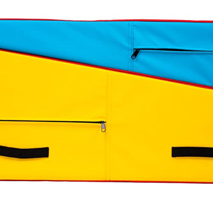 PRISP Folding Incline Gym Mat - Extra Long 71 x 28 x 14 in Wedge Gymnastics Tumbling Mat for Kids - color: Red; Yellow; Blue
