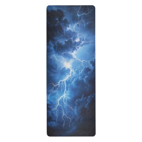 Kigai Travel Yoga Mat 71" x 24" Non Slip Natural Rubber Foldable Exercise Mat Ultra Thin 1.5mm Lightweight for Fitness, Pilates & Home Workout, Blue Lightning