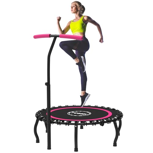 YORIN Rebounder Tranpoline for Adults, 330LBS Fitness Indoor Tranpoline, 40" 48" 50" Mini Exercise Tranpoline with Bungees, Stable Quiet Workout Small Tranpoline, Equipment Exercise at Home - color: Pink, size: 50 IN