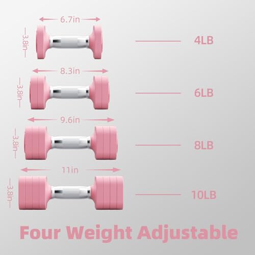 20LB Adjustable Dumbbell Set, 10lb Dumbbells Set of 2, 5 in 1 Free Weights Set, Each 4lb 6lb 8lb 10lb for Women & Men for Home Gym Exercise Workout Strength Training Equipment - color: Pink