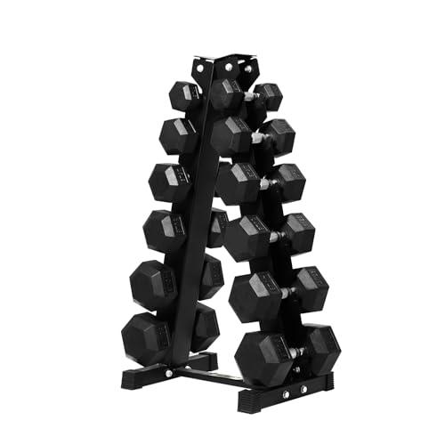 RitFit Rubber Hex Dumbbell Set with Storage Weight Rack - style: 350 LBS (10-50LB)