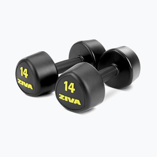 ZIVA RPU Tribell Dumbbell Pair – Premium Urethane-Coated Hand Weights with Ergonomic textured Grip & Steel Core – 2–20 lb Sets in Multiple Colors for Strength Training - color: m. 14lb - BK