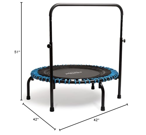 JumSport 350 Series 39" Trampoline & Handle Bar Bundle, 30 Adjustable Bungees, Stable No-Tip Arched Legs, & 60 Day Trial Streaming Video & DVD, Teal