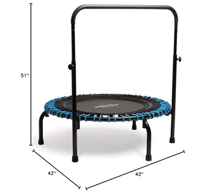 JumSport 350 Series 39" Trampoline & Handle Bar Bundle, 30 Adjustable Bungees, Stable No-Tip Arched Legs, & 60 Day Trial Streaming Video & DVD, Teal