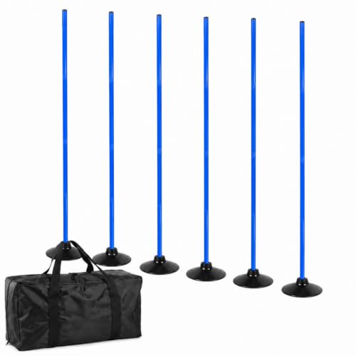 6 Pcs 5 FT Adjustable Agility Training Poles for Soccer,Basketball,Football, Horse,Dog-Speed and Agility Training Equipment Sports Training Poles with Rubber Bases and Bag - color: blue