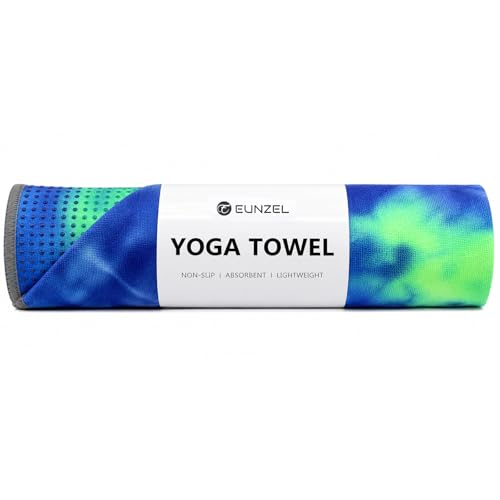 Eunzel Yoga Towel,Hot Yoga Mat Towel with Grip Dots Sweat Absorbent Non-Slip for Hot Yoga, Pilates and Workout 24" x72", Green & Blue - color: Green & Blue, size: 72" x 24"