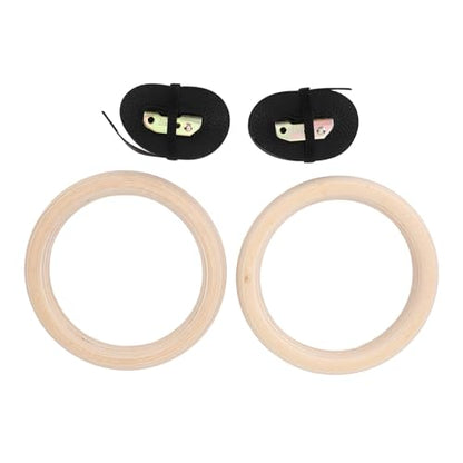 Wooden Gymnastics Rings, Birch Pull Up Rings Set, Strength Training Rings for Bodyweight Fitness, Adjustable Gym Rings with Secure Straps for Outdoor Workout