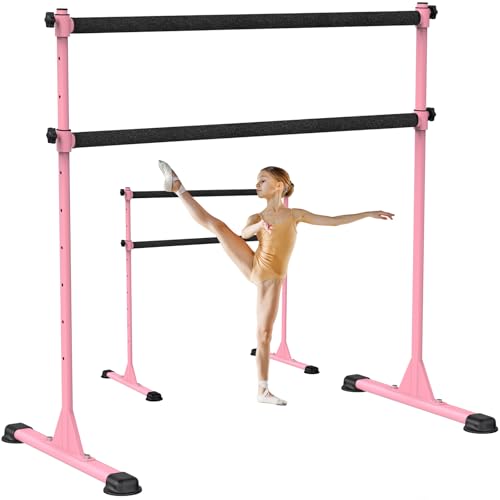 Dolibest Freestanding Ballet Bar, Height Adjustable Ballet Bar, Heavy Duty Dance Bar, with Non-Slip Rubber Pads, Enhanced Stability, Dance/Yoga/Fitness Stretching Bar, Ideal for Kids and Adults - color: Pink- 4ft Steel Cross Bar+ Black Cloth Cover