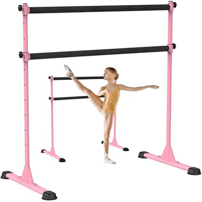 Dolibest Freestanding Ballet Bar, Height Adjustable Ballet Bar, Heavy Duty Dance Bar, with Non-Slip Rubber Pads, Enhanced Stability, Dance/Yoga/Fitness Stretching Bar, Ideal for Kids and Adults - color: Pink- 4ft Steel Cross Bar+ Black Cloth Cover