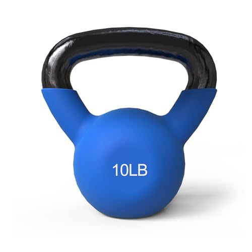 Mikolo Neoprene Coated Cast Iron Kettlebells 5-30LB Set, Solid Weight Set with Wide Grip Handle and Flat Bottom, Ideal for Full Body Strength Training at Home Gym - size: 10LB