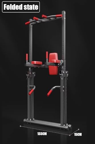 Power Tower Pull Up Dip Station Foldable,Home Gym Strength Training Equipment,7-Level Height Adjustment,Multi-Function Assistive Trainer for Muscle Building/Beginner Exercises