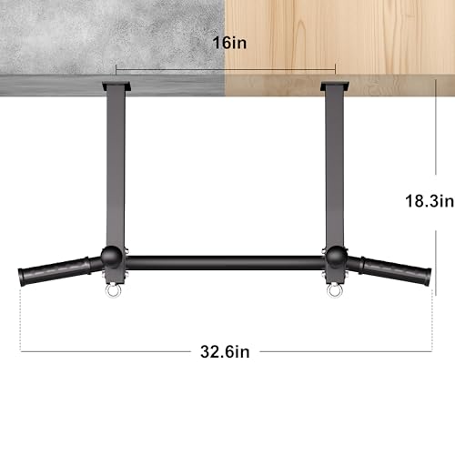 Pull Up Bar Ceiling Mount, 600LBS Heavy Duty Multi Grip Chin Up Bar, 16" Rafter PullUp Bar, Ceiling Beam for Gym/Garage/Basement with Ball Finger & Round Anchors, Easy to Install-Black