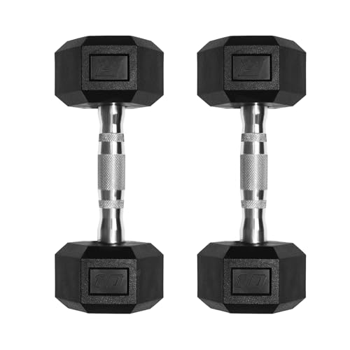 Ritfit 5-650 LBS PVC Encased Hex Dumbbell Sets with Optional Rack for Home Gym, Hand weight with Chrome Handle for Strength Training,Workouts - style: 2X10LBS