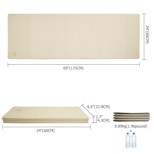 IwIeIaIrI Foldable POE Non Slip Yoga Pilates Mat– 1/4" (6mm) Thick - color: Beige